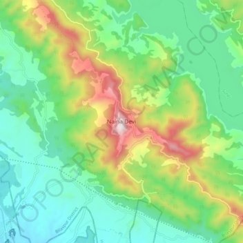 Mapa topográfico Naina Devi, altitud, relieve