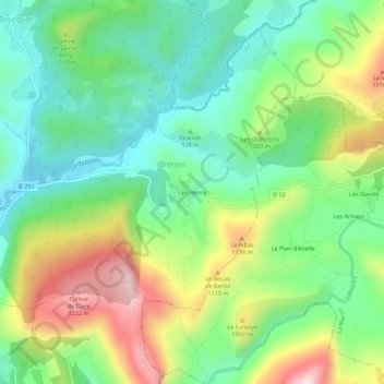 Mapa topográfico Les Henry, altitud, relieve