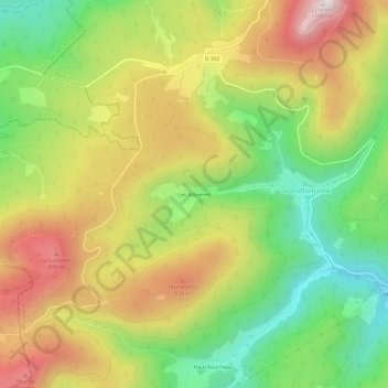 Mapa topográfico Les Minières, altitud, relieve