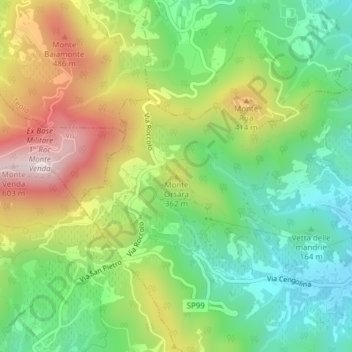 Mapa topográfico Monte Orsara, altitud, relieve