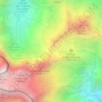 Mapa topográfico Hourquette d'Ossoue, altitud, relieve
