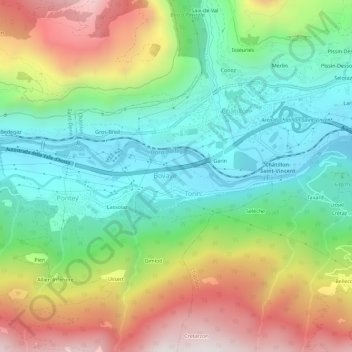 Mapa topográfico Lezin, altitud, relieve