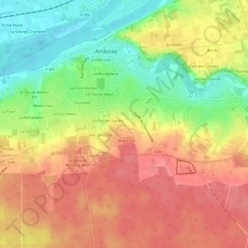 Mapa topográfico Les Sablonnières, altitud, relieve