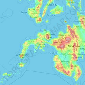 Mapa topográfico Zamboanga del Sur, altitud, relieve