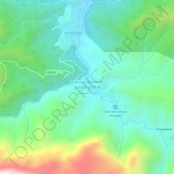 Mapa topográfico Zaouia Ahansal, altitud, relieve