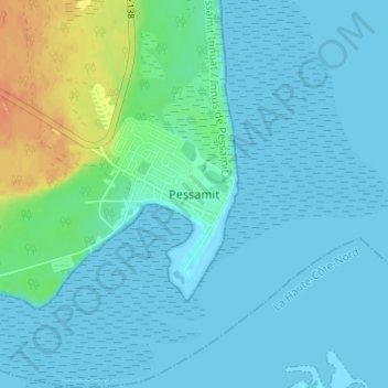 Mapa topográfico Betsiamites, altitud, relieve