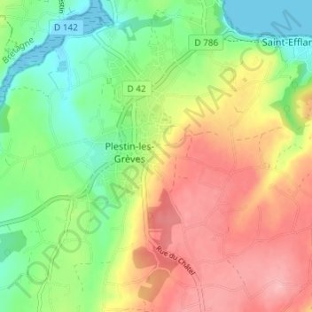 Mapa topográfico Kermenguy, altitud, relieve