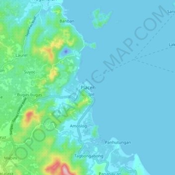 Mapa topográfico Placer, altitud, relieve