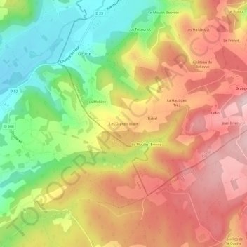 Mapa topográfico Les Grands Viaux, altitud, relieve