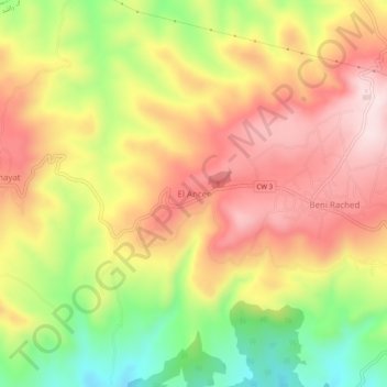 Mapa topográfico El Ancer, altitud, relieve