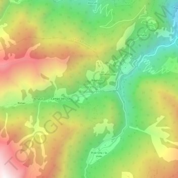 Mapa topográfico Rodoretto / Rooudouret, altitud, relieve
