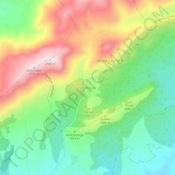 Mapa topográfico Melikgazi, altitud, relieve