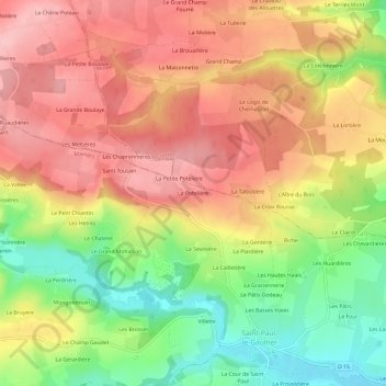 Mapa topográfico La Potelière, altitud, relieve