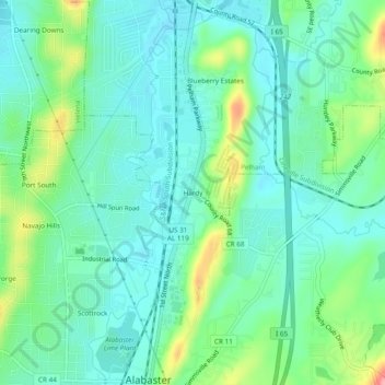 Mapa topográfico Hardy, altitud, relieve