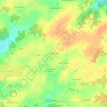 Mapa topográfico Bousseronde, altitud, relieve