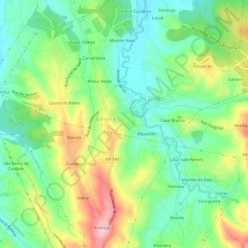 Mapa topográfico Cantomilo, altitud, relieve