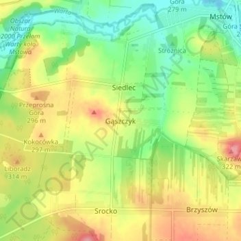 Mapa topográfico Gąszczyk, altitud, relieve