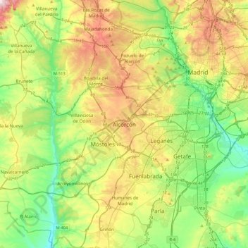 Mapa topográfico Alcorcón, altitud, relieve