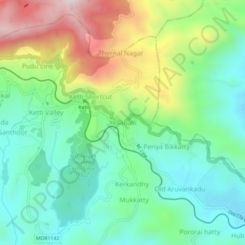 Mapa topográfico Yellanalli, altitud, relieve