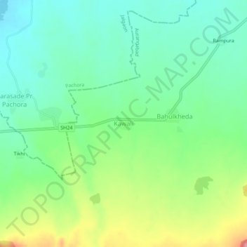 Mapa topográfico Kawali, altitud, relieve