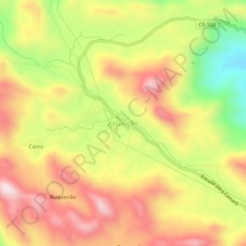 Mapa topográfico Assunção, altitud, relieve