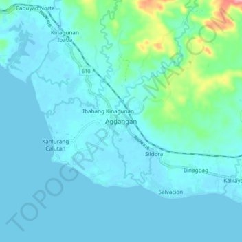 Mapa topográfico Agdangan, altitud, relieve