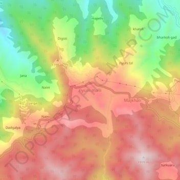Mapa topográfico riyuni malli, altitud, relieve