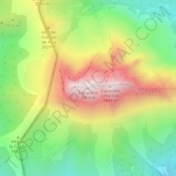 Mapa topográfico Espigüete, altitud, relieve