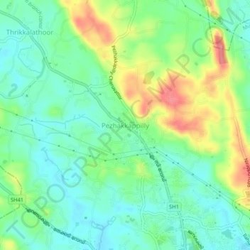 Mapa topográfico Pezhakkappilly, altitud, relieve