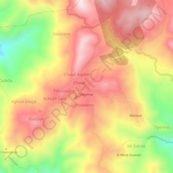 Mapa topográfico Beni Brahim, altitud, relieve