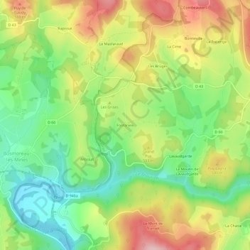 Mapa topográfico Fontaneix, altitud, relieve