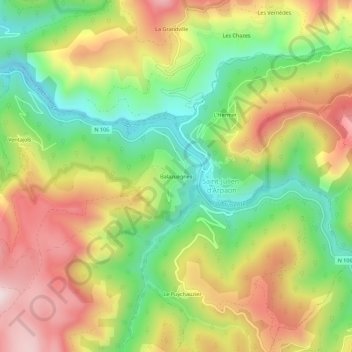 Mapa topográfico Balazuègnes, altitud, relieve