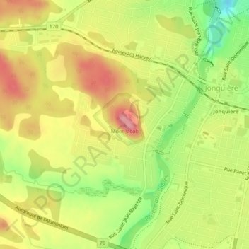 Mapa topográfico Mont Jacob, altitud, relieve
