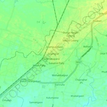 Mapa topográfico Islampur, altitud, relieve