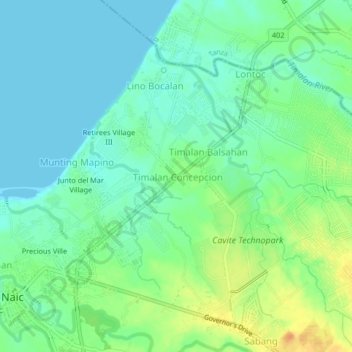 Mapa topográfico Timalan Concepcion, altitud, relieve
