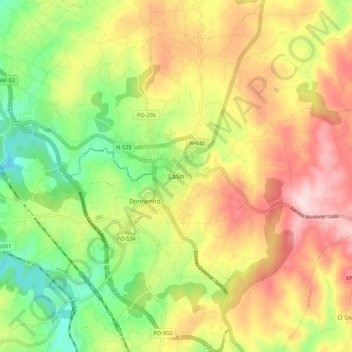 Mapa topográfico Lalín, altitud, relieve