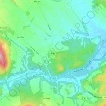 Mapa topográfico Zufía, altitud, relieve