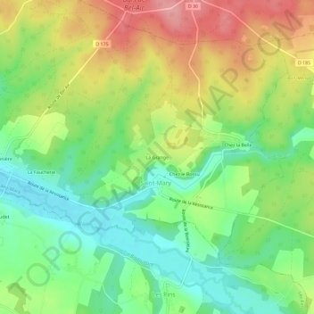 Mapa topográfico La Grange, altitud, relieve