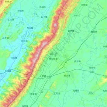 Mapa topográfico Dianjiang, altitud, relieve