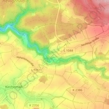 Mapa topográfico Neufels, altitud, relieve