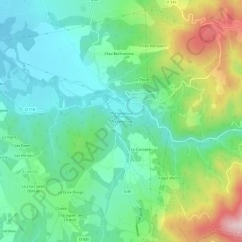 Mapa topográfico Montpeyroux, altitud, relieve