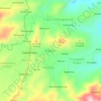 Mapa topográfico Tlogosari, altitud, relieve