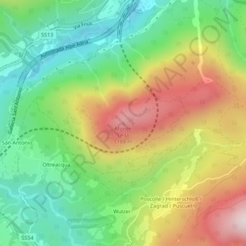 Mapa topográfico Leiler-Berg, altitud, relieve
