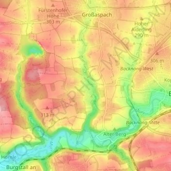 Mapa topográfico Unterschöntal, altitud, relieve