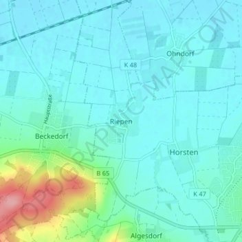 Mapa topográfico Riepen, altitud, relieve