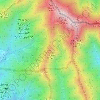 Mapa topográfico Roques Blanques, altitud, relieve