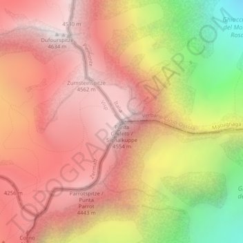 Mapa topográfico Signalkuppe, altitud, relieve