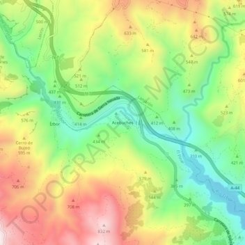 Mapa topográfico Acebuches, altitud, relieve