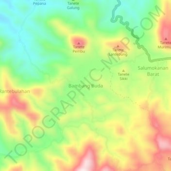 Mapa topográfico Bambang Buda, altitud, relieve