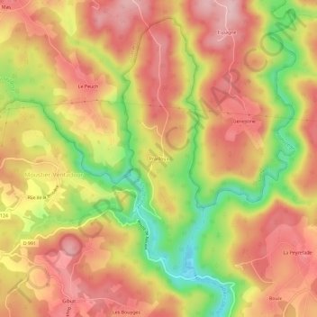 Mapa topográfico Prailloux, altitud, relieve
